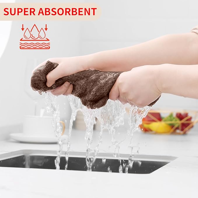 Kitinjoy 100% Cotton Waffle Weave Kitchen Hand Towels (13 X 28 Inches, Coffee), 4-Pack Super Soft and Absorbent Dish Towel for Drying Dishes