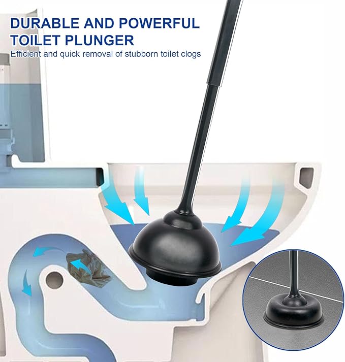 CELOX Black Toilet Plunger and Brush Set with Holder for Bathroom, 1 Set,Silver-Black