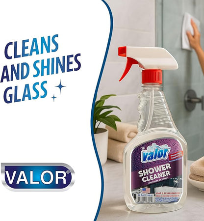 Valor Shower Cleaner Spray – Soap Scum & Hard Water Stain Cleaning Solution for Bathroom, Tub & Tile, (32 Fl Oz (Pack of 1))