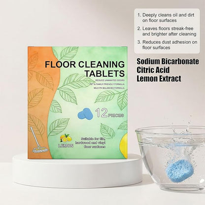 Floor Cleaning Tablets, 12pcs Pre-Measured Dissolvable Mopping Tablets with Fresh Lemon Scent, Multi-Surface Hard Floor Cleaner (1pcs)