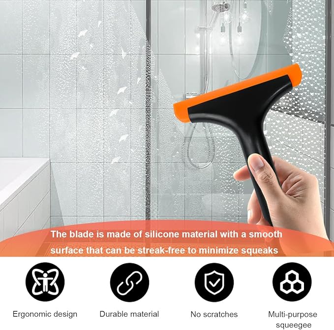 2 PCS Small Silicone Window Squeegee, 5.9 Inch Car Windshield Water Blade Squeegee with Non-Slip Handle, All-Purpose Cleaning Squeegee for Car Windshield, Window, Mirror (Black+Black Green)