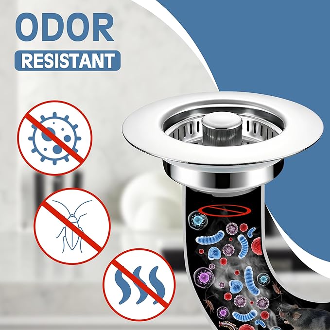 Kitchen Sink Drain Strainer 2 Pack, 304 Stainless Steel Pop Up Sink Stopper, Anti-Clogging Sink Drain Strainer for US Standard Kitchen Drain (Chrome)