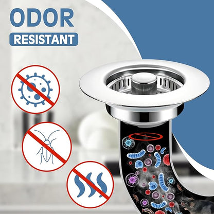 Kitchen Sink Drain Strainer 2 Pack, 304 Stainless Steel Pop Up Sink Stopper, Anti-Clogging Sink Drain Strainer for US Standard Kitchen Drain (Chrome)