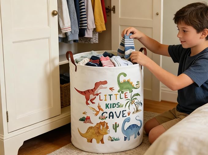 Kids Laundry Basket Animal Hamper for Nursery Dinosaur Hamper Cute Kids Storage Bin Organizer Room Decor for Home(Dinosaur)