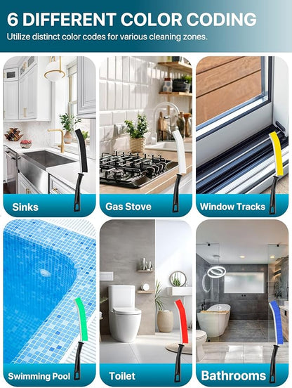 6Pcs Hard Bristle Crevice Cleaning Brush, Multifunctional Premium Crevice Cleaning Tool, Designed for Cleaning Narrow Spaces, Suitable for Toilet, Faucets,Kitchen,Grout, KOSPRIE