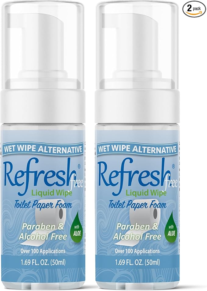 Refresh Liquid Wipe Free: Toilet Paper Foam (Sensitive Skin Foam, 50ml (1.69 Fl Oz) 2 Pack)