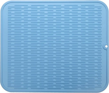 MicoYang Silicone Dish Drying Mat for Multiple Usage,Easy clean,Eco-friendly,Heat-resistant Silicone Mat for Kitchen Counter or Sink,Refrigerator or Drawer Liner Light Blue 2XL 24 inches x 18 inches