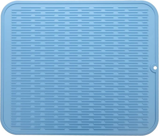 MicoYang Silicone Dish Drying Mat for Multiple Usage,Easy clean,Eco-friendly,Heat-resistant Silicone Mat for Kitchen Counter or Sink,Refrigerator or Drawer Liner Light Blue 2XL 24 inches x 18 inches