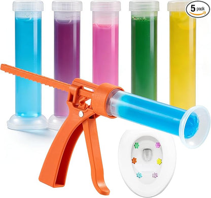Li&Zhao Toilet Gel Stamps 5 Pack with 5 Different Long-Lasting Refreshing Scents, Flower Shaped Toilet Bowl Cleaners Gel for Interior Cleaning, Includes Gel Thruster