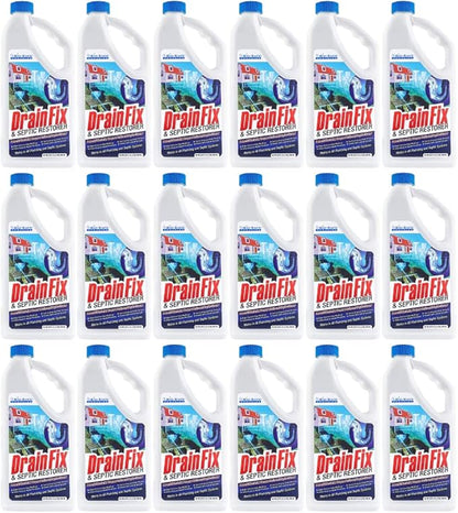 Drainfix & Septic Restorer 32 Oz Septic Tank Treatment | Drainfield Treatment | Septic Safe Drain Cleaner | Enzyme Drain Cleaner | Septic Cleaner | Exxon Valdez Patented - 18 Pack