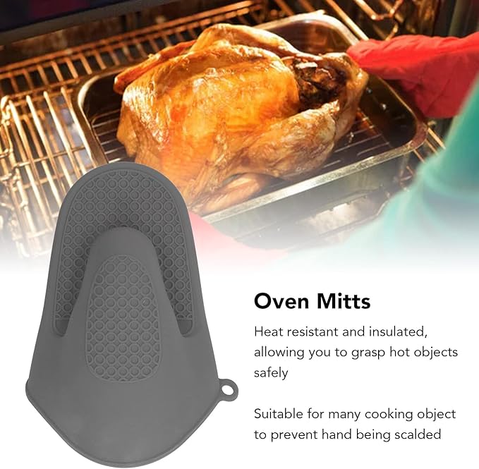 Silicone Oven Mitts, 2Pcs Mini Oven Mitts Rubber Oven Glove, Antiskid Waterproof Oven Gloves, Thickened Anti Scalding Cooking Mitts, for Kitchen, Baking, BBQ(Grey)