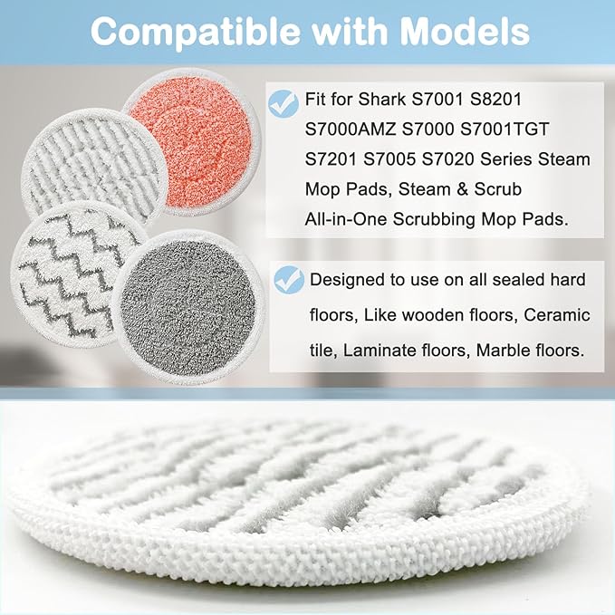 12 Pack Upgraded Replacement Steam Mop Pads for Shark S8201 S7001 S8001 S7201 S7000AMZ S7000 S7005 S7020 S7001C Steam Mop,Steam & Scrub All-in-One Scrubbing and Sanitizing,Dirt Grip Scrub Washable Pad