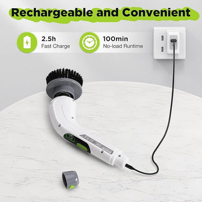 WORKPRO Electric Spin Scrubber, Cordless Cleaning Brush, 3-Speed, Long Adjustable Handle & 8 Replaceable Brush Heads, Waterproof Scrubber for Bathroom, Kitchen, Bathtub, and Floor, for Women