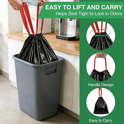 80 Counts 8 Gallon Trash Bag Drawstring Small Trash Bags, Thick Pre-separated Garbage Bags, Trash Bin Liners, Suitable for bathroom, kitchen, bedroom, office (Black)
