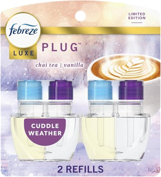 Febrezee Plug In Refills New Edition Plug In for Odor-Fighting Fade Defy PLUG Air Freshener, (2) Count of 0.87 fl oz Refills (Cuddle Weather)