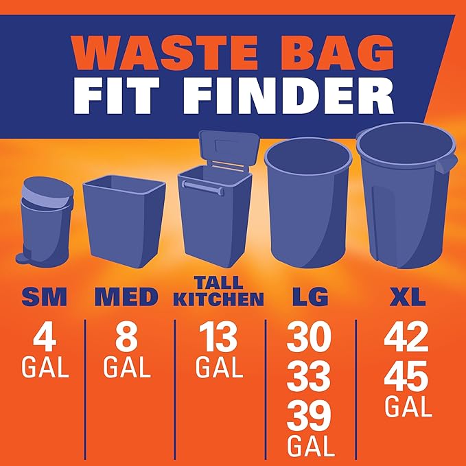 Hefty Strong Tall Kitchen Trash Bags, Unscented, 13 Gallon, 45 Count