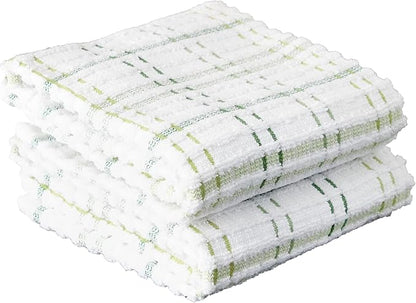 Ritz Royale Collection 100% Combed Terry Cotton, Highly Absorbent, Oversized Checked Kitchen Towel Set, 28" x 18", 2-Pack, Cactus Green