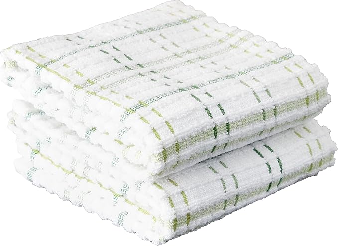 Ritz Royale Collection 100% Combed Terry Cotton, Highly Absorbent, Kitchen Towel Set, 13-3/4" x 12", 4-Pack, Solid & Checked, Cactus