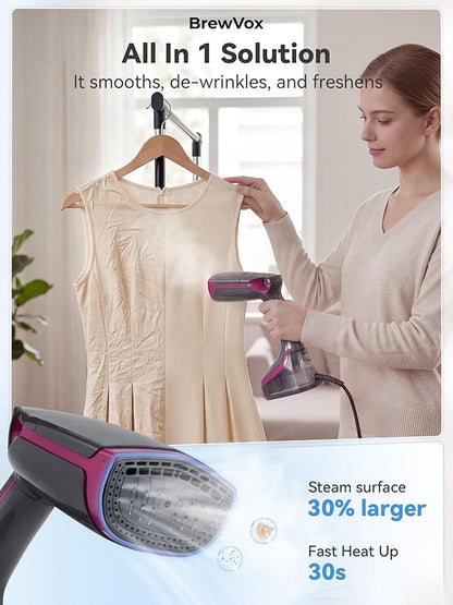 Handheld Steamer for Clothes, 5000Pa Suction Auto-Grip Vacuum Steamer & Iron for Garment Grip, Wrinkle Remove, 12 Oz Large Tank, Travel Dual Voltage