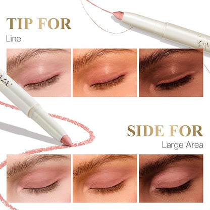 Eyeshadow Makeup Stick, Cream Shimmer, Eyeshadow Highlighter Makeup Eye Brightener Pencil Sticks Cosmetics, with Built-in Brush and Sharpener