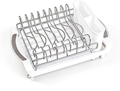 Dish Drying Rack Compact Expandable - A Space-Saving, Stainless Steel, Rust-Resistant Dish Drainer for Kitchen and Apartment Countertops/Sink Cabinets, Extendable from 11.42 to 19.9 inches (White)