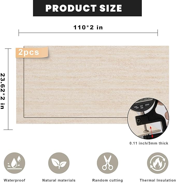 3D Wall Panels Peel and Stick – 2pc X 23.82"x110" PVC Faux Travertine Texture, Self Adhesive Waterproof Wall Covering, DIY Accent Wall, Sofa Background Backsplash & Modern Home Decor, Covers 36 sq.ft