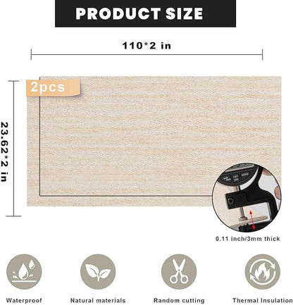 3D Wall Panels Peel and Stick – 2pc X 23.82"x110" PVC Faux Travertine Texture, Self Adhesive Waterproof Wall Covering, DIY Accent Wall, Sofa Background Backsplash & Modern Home Decor, Covers 36 sq.ft
