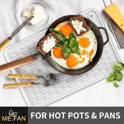 ME.FAN Silicone Dish Drying Mat for Kitchen Counter, Dish Drying Pad for Sink, Refrigerator or Drawer, Countertop Protection Pad S - 12'' x 8'' - White