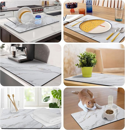 CooRug Marble Pattern Dish Drying Mat, Absorbent Coffee Bar Mat for Kitchen Counter, Non-slip Pad with Rubber Backed, Washable and Easy to Clean 16" x 24" Brick Marble