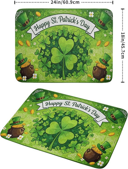 Happy St. Patrick's Day Dish Drying Mat 18 x 24 Inch With Absorbent Reversible Microfiber Spring Lucky Clover Shamrock Hat Drying Green Dish Drainer Mat Fast Dry For Kitchen Dining Room Decor