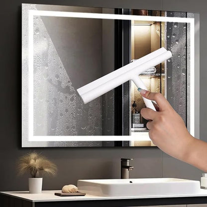 Shower Squeegee for Glass Doors, Full Silicone Jacketed Squeegee with Ergonomic Handle & No-Drill Hook, Cleaning Tool for Windows, Mirrors, Tiles, Bathroom & Car - White