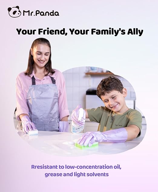 Mr.Panda Skin-Friendly Flocked Cotton Liner Cleaning Gloves Medium, Reusable Dishwashing Gloves for Washing Dishes, Kitchen, Shimmering Pink