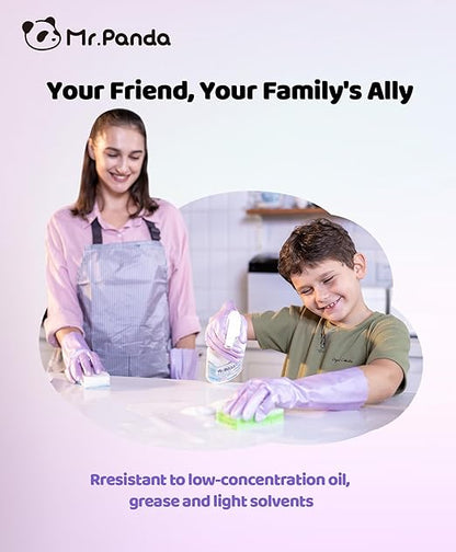 Mr.Panda Skin-Friendly Flocked Cotton Liner Cleaning Gloves Large, Reusable Dishwashing Gloves for Washing Dishes, Kitchen, Shimmering Pink