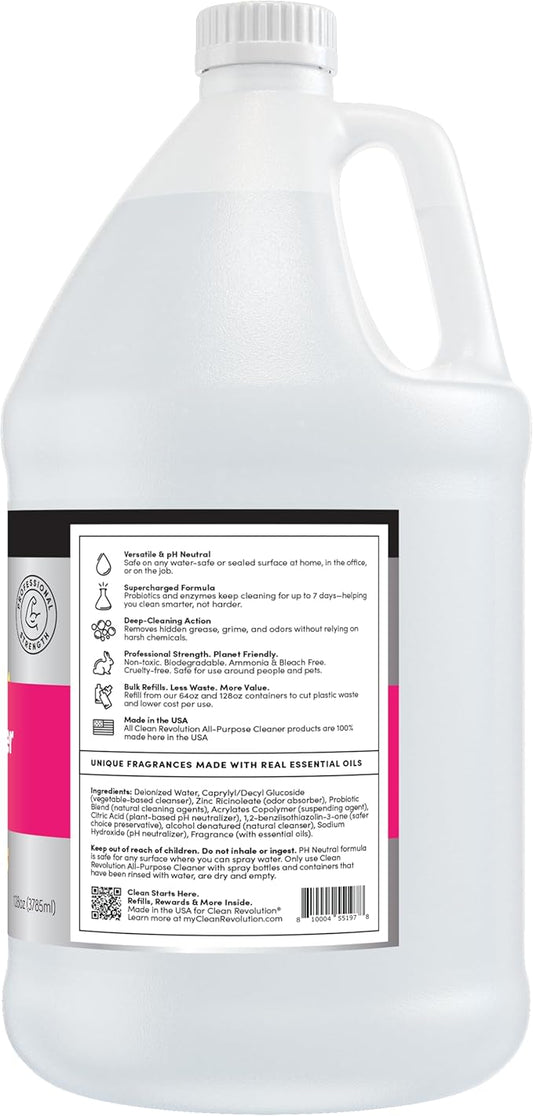 Clean Revolution SuperCharged All Purpose Cleaner Refill with Smart Probiotic + Enzyme Complex, Multi-Surface Kitchen Bathroom & Floor Cleaner, Dreamy Citrus, 128 Fl Oz
