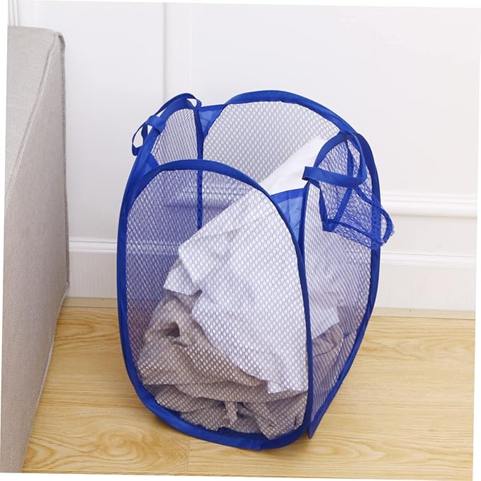 Foldable Laundry Hamper Basket Blue Mesh Dirty Clothes Organizer for College Dorm Easy Open Design Portable Laundry Bag for Home Use Toy Storage