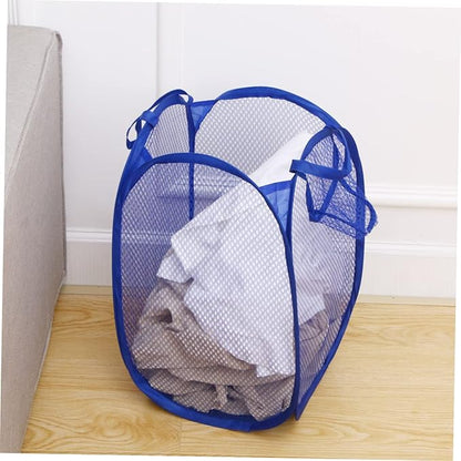 Foldable Laundry Hamper Basket Blue Mesh Dirty Clothes Organizer for College Dorm Easy Open Design Portable Laundry Bag for Home Use Toy Storage