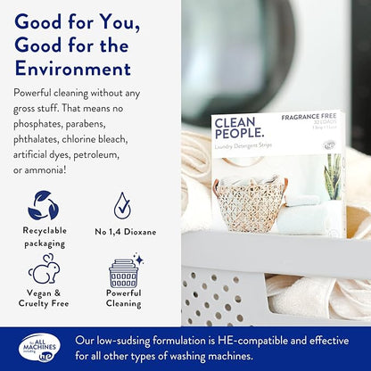 The Clean People Laundry Detergent Sheets - Laundry Soap - Ultra Concentrated, Recyclable Packaging, Stain Fighting - Peppermint, 32 Pack