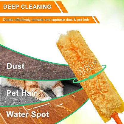 100" Reachable Microfiber Feather Duster, Duster with Extension Pole, 3 pcs Replacement Duster Head, Cleaning Tools for High Ceilings and Fans, Blinds, Cars and Furniture