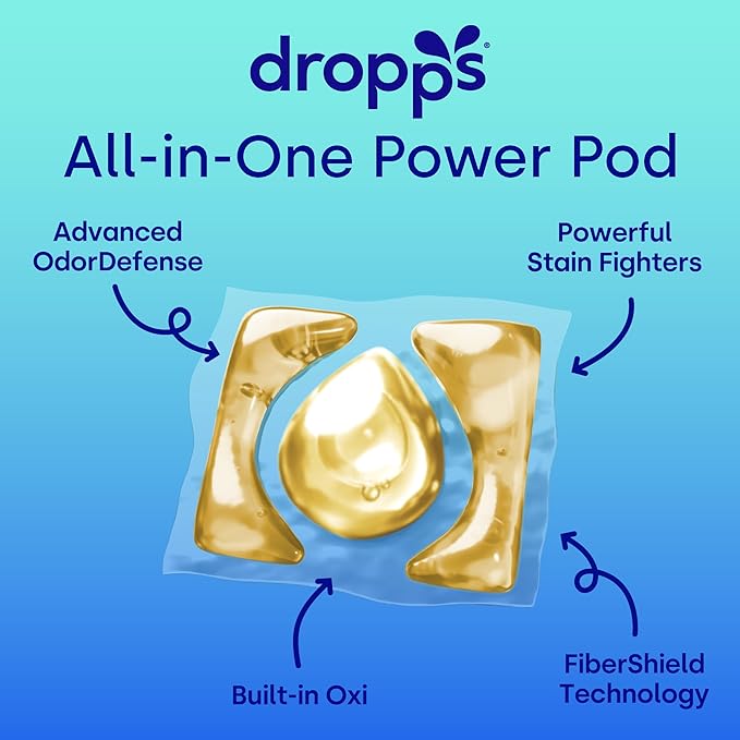 Dropps 4-in-1 Plus Oxi Laundry Detergent Pods, Crisp Breeze (63 Count) - Laundry Pods | Advanced Odor Defense | Fights Stains | Whitens & Brightens | Clean Ingredients | Plastic Free Packaging