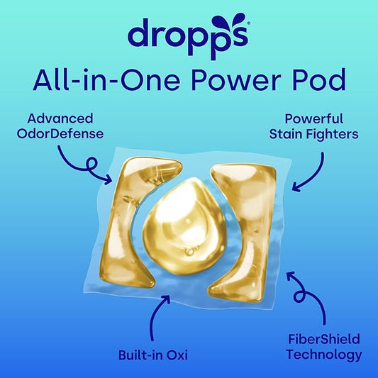 Dropps 4-in-1 Plus Oxi Laundry Detergent Pods, Free & Clear (38 Count) - Unscented Laundry Pods | Odor Defense | Fights Stains | Whitens & Brightens | Clean Ingredients | Plastic Free Packaging
