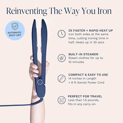 Nori Press Travel Steam Iron - Handheld Iron With Optional Steam Feature - No Ironing Board Required - Easy to Use w/ 6 Fabric Settings - Removes Wrinkles - User Manual Included - Navy