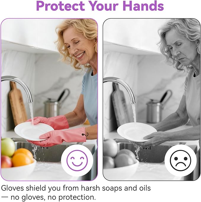 Dishwashing Rubber Gloves for Cleaning – 4 Pairs Kitchen Gloves with Handing Hooks Washing Dishes Household Glove - Medium