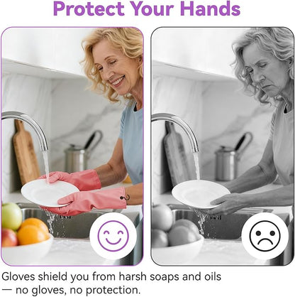Dishwashing Rubber Gloves for Cleaning – 4 Pairs Kitchen Gloves with Handing Hooks Washing Dishes Household Glove - Large