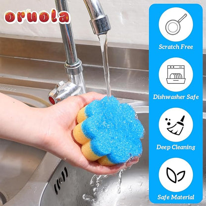 3pcs Scrubbies for Dishes,Kitchen Scrub Pads,Dish Washing Sponge,Dual-Sided Temperature Scrubby Sponges,Flower Dual-Sided Sponge for Dish,Bathroom,Kitchen,Washing & Plus,Multipurpose
