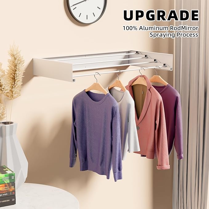 Wall Mounted Drying Rack for Small Space, 23.6" Foldable Collapsible Laundry Rack, Compact Space Saver for Apartment Bathroom Balcony, Includes Wall Template (White)