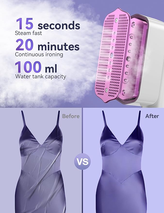 Travel Steamer for Clothes with 100 ml Water Tanks,15s Fast Heat-up,24 g/min Strong Steam Performance, Portable Garment Steamer with Touch Control, LED Display, Steam Iron(Ivory white)