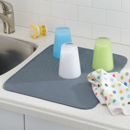 InterDesign iDry Large Kitchen Countertop Absorbent Dish Drying Mat, Pewter Gray
