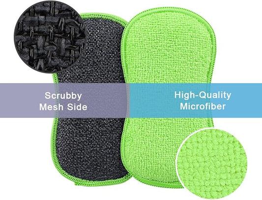 HOMEXCEL 12 Pack Multi-Purpose Scrub Sponges Kitchen Dish Sponge Non-Scratch Microfiber Sponge for Efficiently Cleaning Dishes Pots Pans Green
