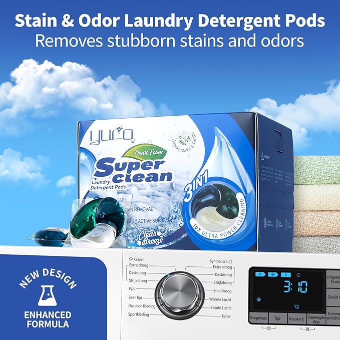 YUCO Pods Laundry Detergent Hypoallergenic, Deep Cleaning Laundry Pods, Powerful 3-in-1 Clean in One Step, Helps to Keep Garment Fresh,Clean,Soft (1 Box of 20 Pod,Net 20g/Pod,Net 400g)