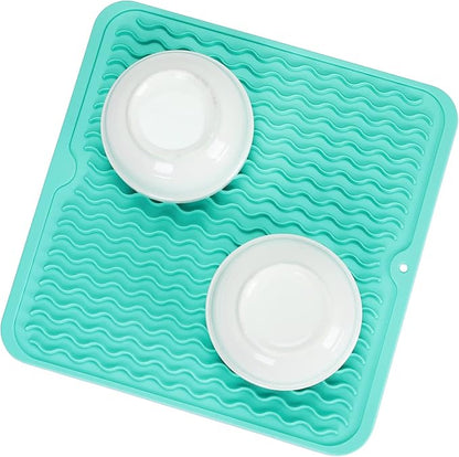 MicoYang Silicone Dish Drying Mat for Multiple Usage,Easy clean,Eco-friendly,Heat-resistant Silicone Mat for Kitchen Counter or Sink,Refrigerator or Drawer liner Mint M 12 inches x 12 inches